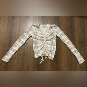Women’s Poof New York Grey & White Long Sleeve Rucheted Crop Top S